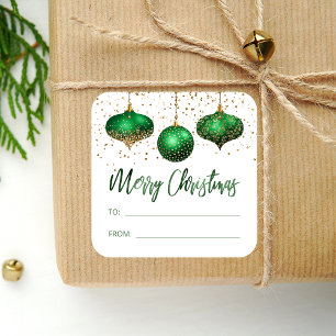 Glam Gröna Guld Ornamenter God Jul Till Från Fyrkantigt Klistermärke