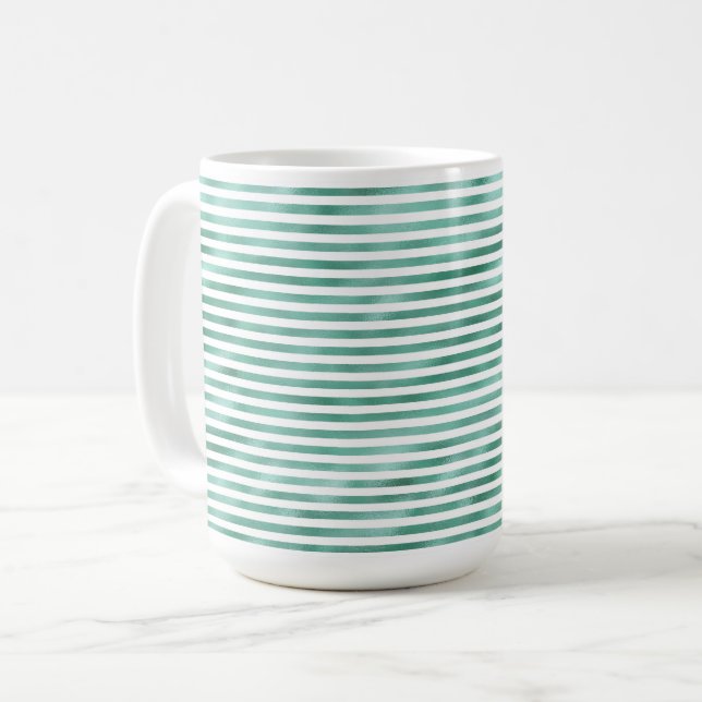 Glam Gröna Vita Ränder Kaffemugg (Framsida vänster)