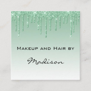 Glam Grönt Drips av Glitter Makeup Artist Fyrkantigt Visitkort