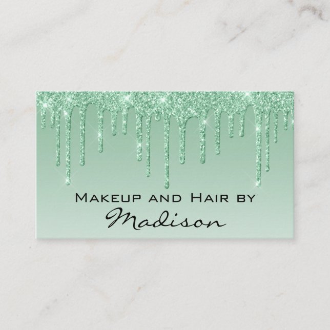 Glam Grönt Drips Glitter Makeup Artist Visitkort (Framsida)