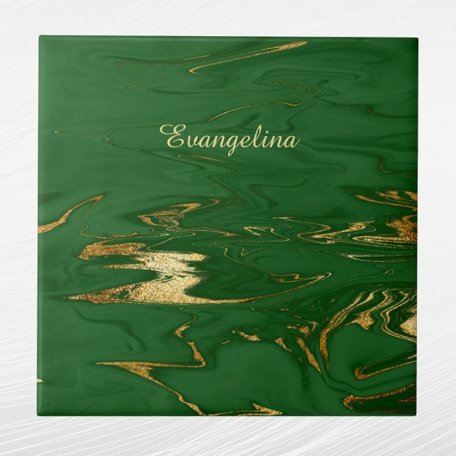 Glam Grönt Guld Faux Marble Kakelplatta (Skapare uppladdad)