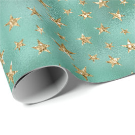 Glam Grönt Guld Glitter Stars Presentpapper