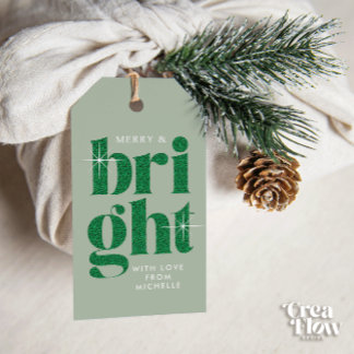 Glam Grönt Sequin Merry och Bright jul Presentetikett