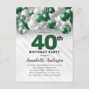 Glam Grönt Silver Balloon Glitter 40:e födelsedage Vykort
