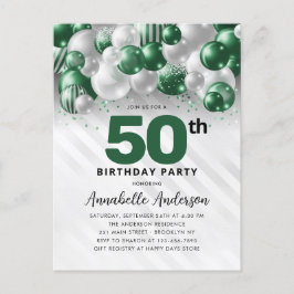 Glam Grönt Silver Balloon Glitter 50:e födelsedage Vykort