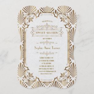 Glam Guld Art Deco Black Gatsby 20:e Sweet sixteen Inbjudningar