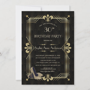Glam Guld Art Deco Casino Poker Vegas Birthday Inbjudningar