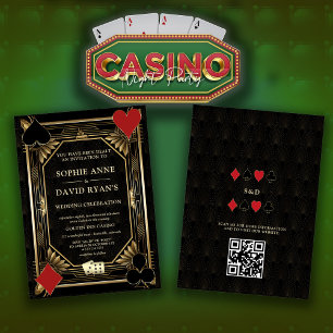 Glam Guld Art Deco Casino QR Code Poker Bröllop Inbjudningar