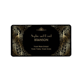 Glam Guld Art Deco Peacocks Bröllop Adressetikett