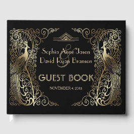 Glam Guld Art Deco Peacocks Bröllop Gästböcker