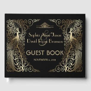 Glam Guld Art Deco Peacocks Bröllop Gästböcker