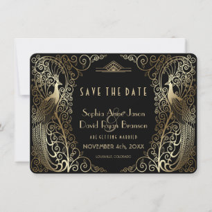 Glam Guld Art Deco Peacocks Bröllop spara datum Datumet