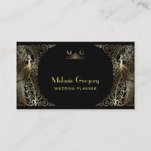 Glam Guld Art Deco Peacocks Professionell Monogram Visitkort