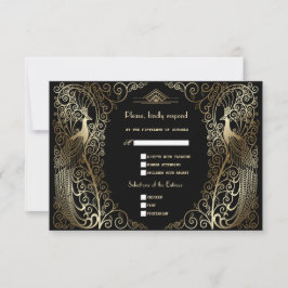 Glam Guld Art Deco Peacocks Senior Bröllop OSA Kort