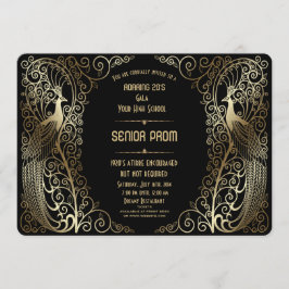 Glam Guld Art Deco Peacocks Senior Prom Inbjudan