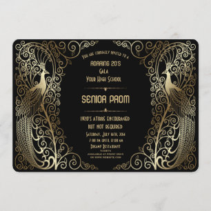 Glam Guld Art Deco Peacocks Senior Prom Inbjudan