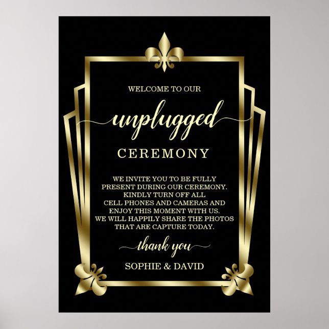 Glam Guld Art Deco Unplugged Bröllop Ceremony-teck Poster (Framsidan)