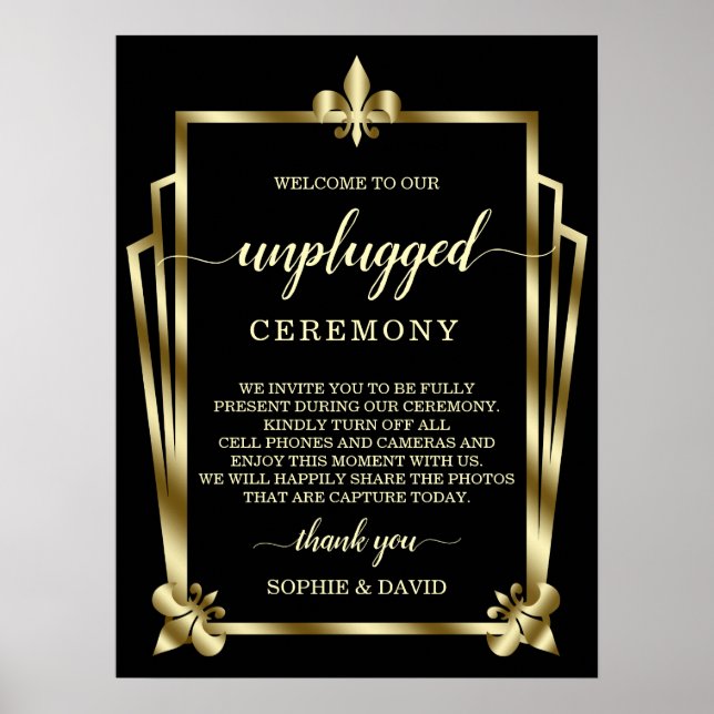 Glam Guld Art Deco Unplugged Bröllop Ceremony-teck Poster (Framsidan)