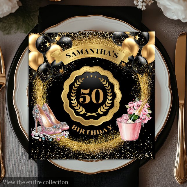 Glam Guld Balloons Napkins med  Högklackar Pappersservett (Glam Gold Balloons Napkins with Blush High Heels

)