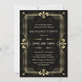 Glam Guld Black Art Deco Bachelorette Party Inbjudningar