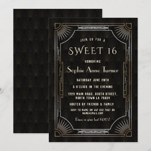 Glam Guld Black Underbar Gatsby Art Deco 20s SWEET Inbjudningar