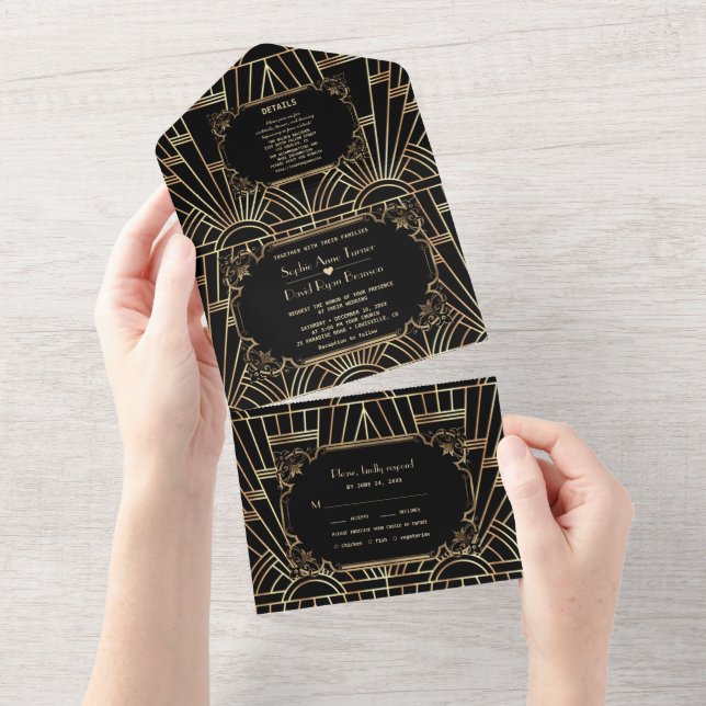 Glam Guld Black Underbar Gatsby Art Deco Bröllop (Avrivbar del)