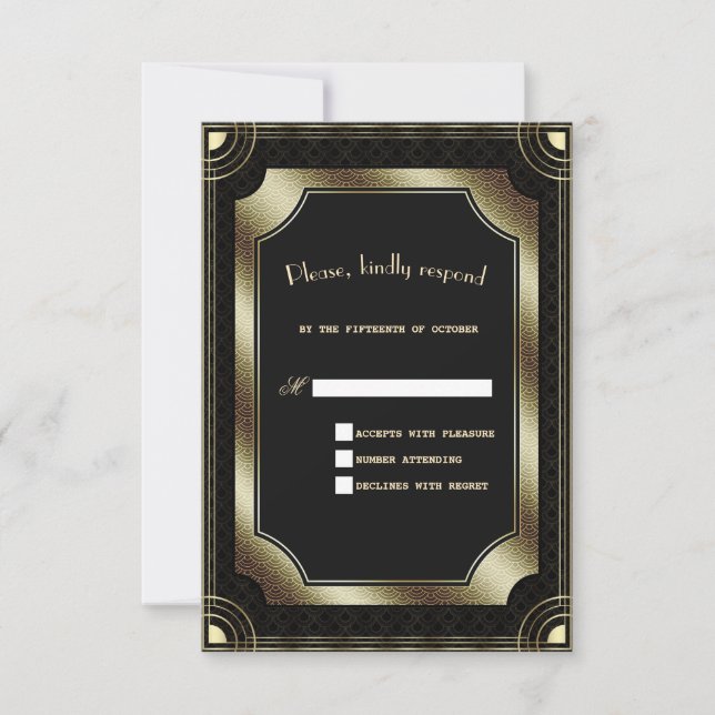 Glam Guld Black Underbar Gatsby Art Deco Bröllop OSA Kort (Framsida)