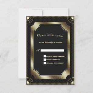 Glam Guld Black Underbar Gatsby Art Deco Bröllop OSA Kort