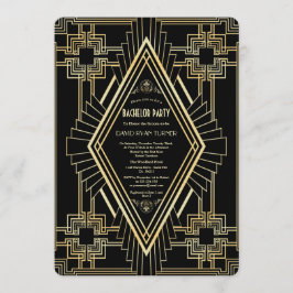 Glam Guld Black Underbar Gatsby Bachelor Party Inbjudningar