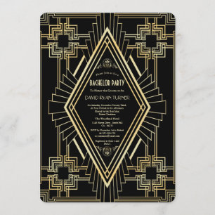Glam Guld Black Underbar Gatsby Bachelor Party Inbjudningar