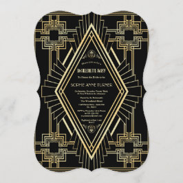 Glam Guld Black Underbar Gatsby Bachelorette Party Inbjudningar