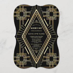 Glam Guld Black Underbar Gatsby Bachelorette Party Inbjudningar