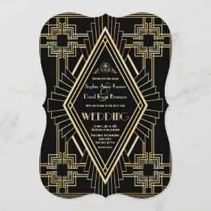 Glam Guld Black Underbar Gatsby Bröllop Inbjudningar