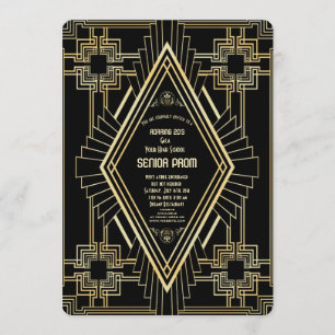 Glam Guld Black Underbar Gatsby SENIOR PROM Inbjudningar