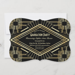 Glam Guld Black Underbar Gatsby Studentfest Inbjudningar