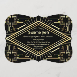 Glam Guld Black Underbar Gatsby Studentfest Inbjudningar