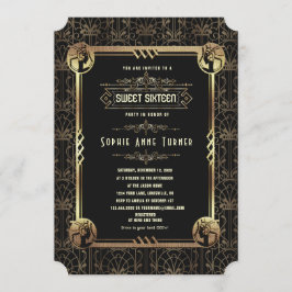 Glam Guld Black Underbar Gatsby Sweet sixteen Inbjudningar