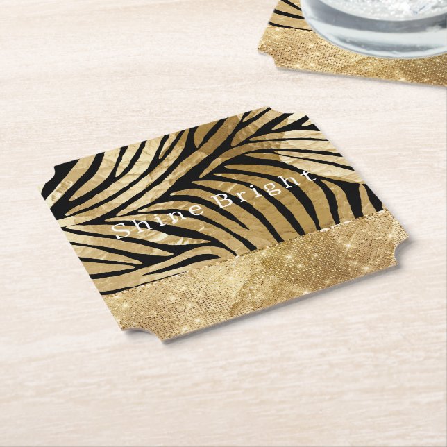 Glam Guld Black Zebra Animal Glitzy Gnistra Underlägg Papper (Vinklad)