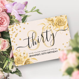 Glam Guld Blommigt Glitter 30års födelsedag Tack Kort