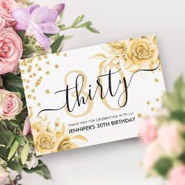 Glam Guld Blommigt Glitter 30års födelsedag Tack Kort