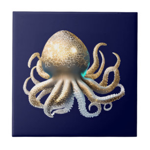 Glam guld blue octopi cephalopod chic strand kakelplatta