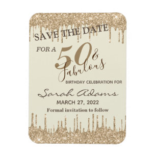 Glam Guld Brown Drip 50 Fab Birthday Spara datumet Magnet