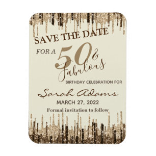 Glam Guld Brown Drip 50 Fab Birthday Spara datumet Magnet