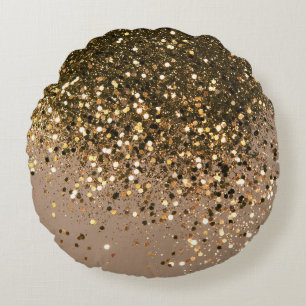 Glam Guld Brown Glitter #1 Faux Glitter Rund Kudde