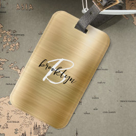 Glam Guld Brushed Metall Black White Monogram Bagagebricka