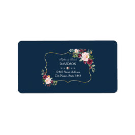 Glam Guld Burgundy  Blommigt Navy Blue Bröllop Adressetikett