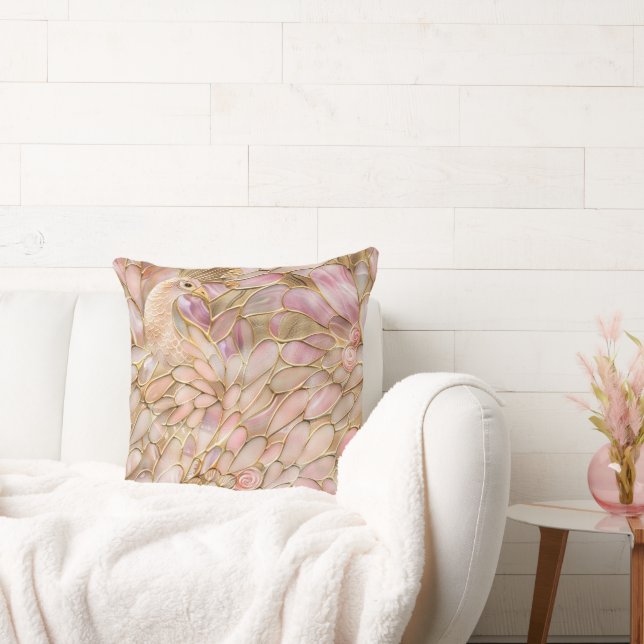 Glam Guld Chic Rosa Peacock Kudde (Soffa)