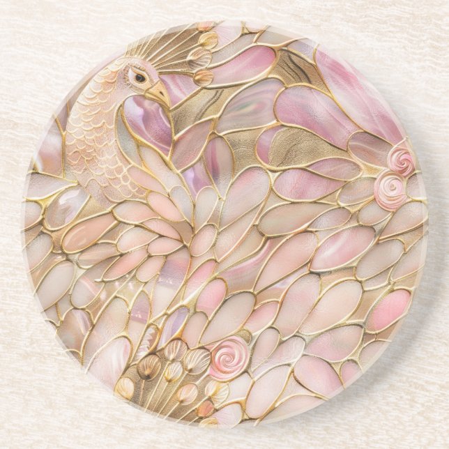 Glam Guld Chic Rosa Peacock Underlägg (Framsidan)