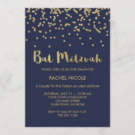 Glam Guld confetti Bat mitzvah på Midnattblått Inbjudningar