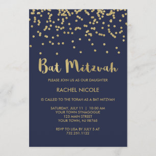 Glam Guld confetti Bat mitzvah på Midnattblått Inbjudningar